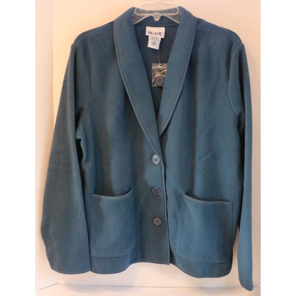 VTG Blair Womens Shacket Jacket 3 button Fleece Jacket Blue Pockets Size Large